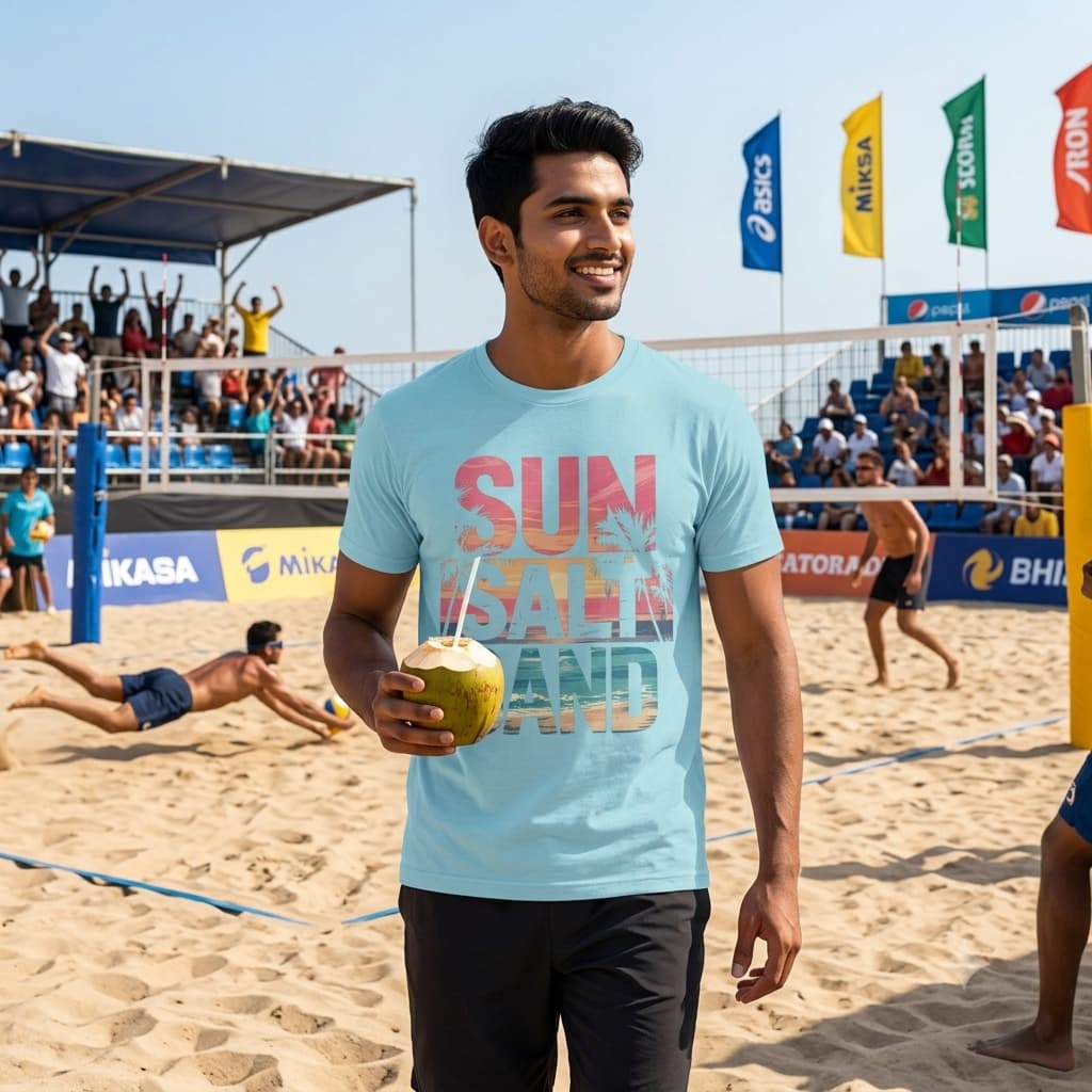 Men's Surf Blue Round Neck T-shirts