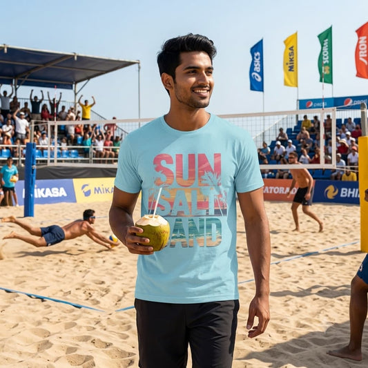 Men's Surf Blue Round Neck T-shirts