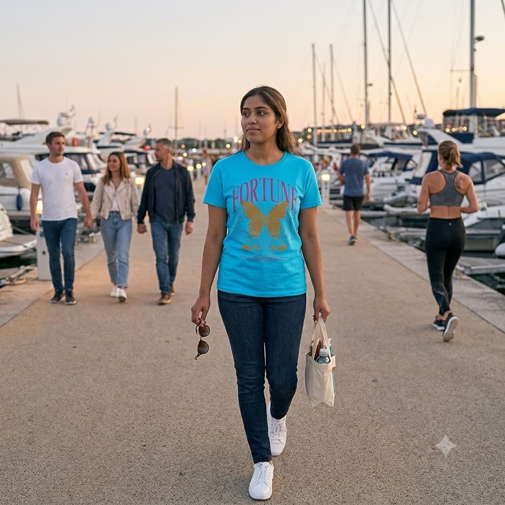 Women's Sky Blue Round Neck T-shirts