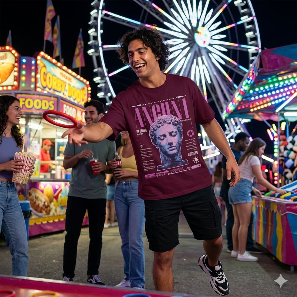 Men's Burgundy Oversized Round Neck T-shirt