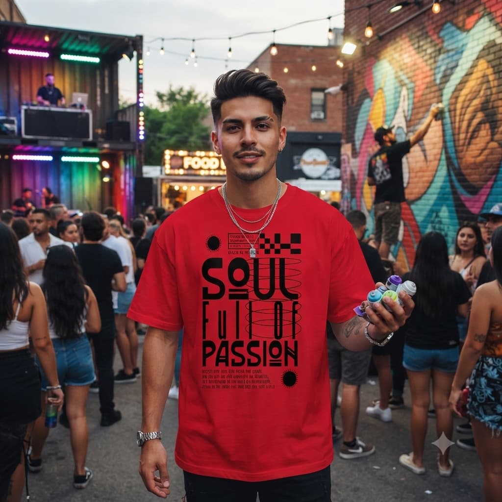 Men's Red Oversized Round Neck T-shirt
