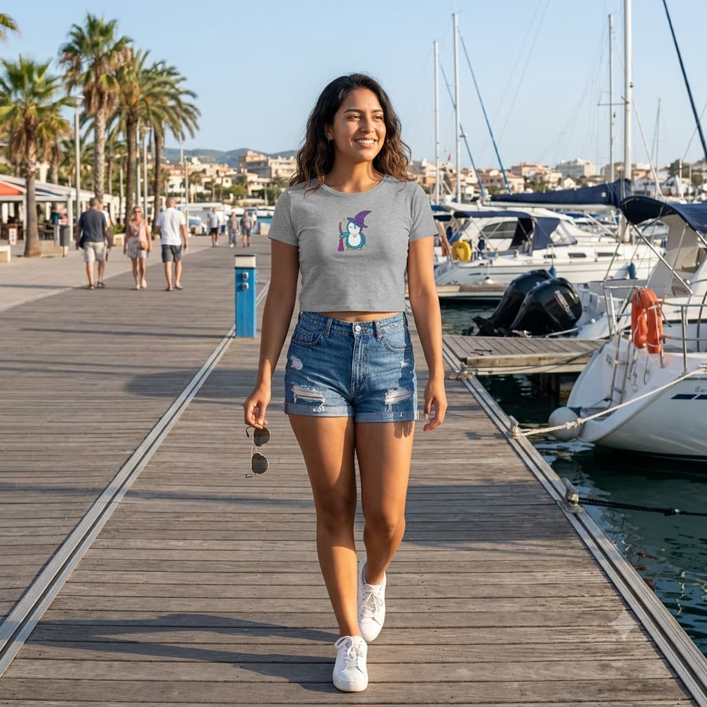 Women's Melange Grey Crop Top