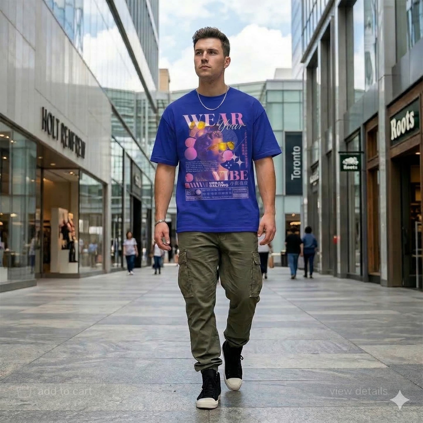 Men's Royal Blue Oversized Round Neck T-shirts