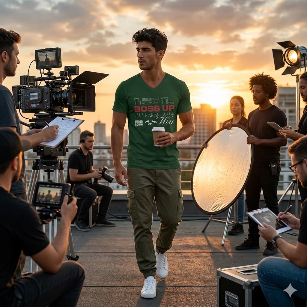Men's Olive Green V-Neck T-shirt