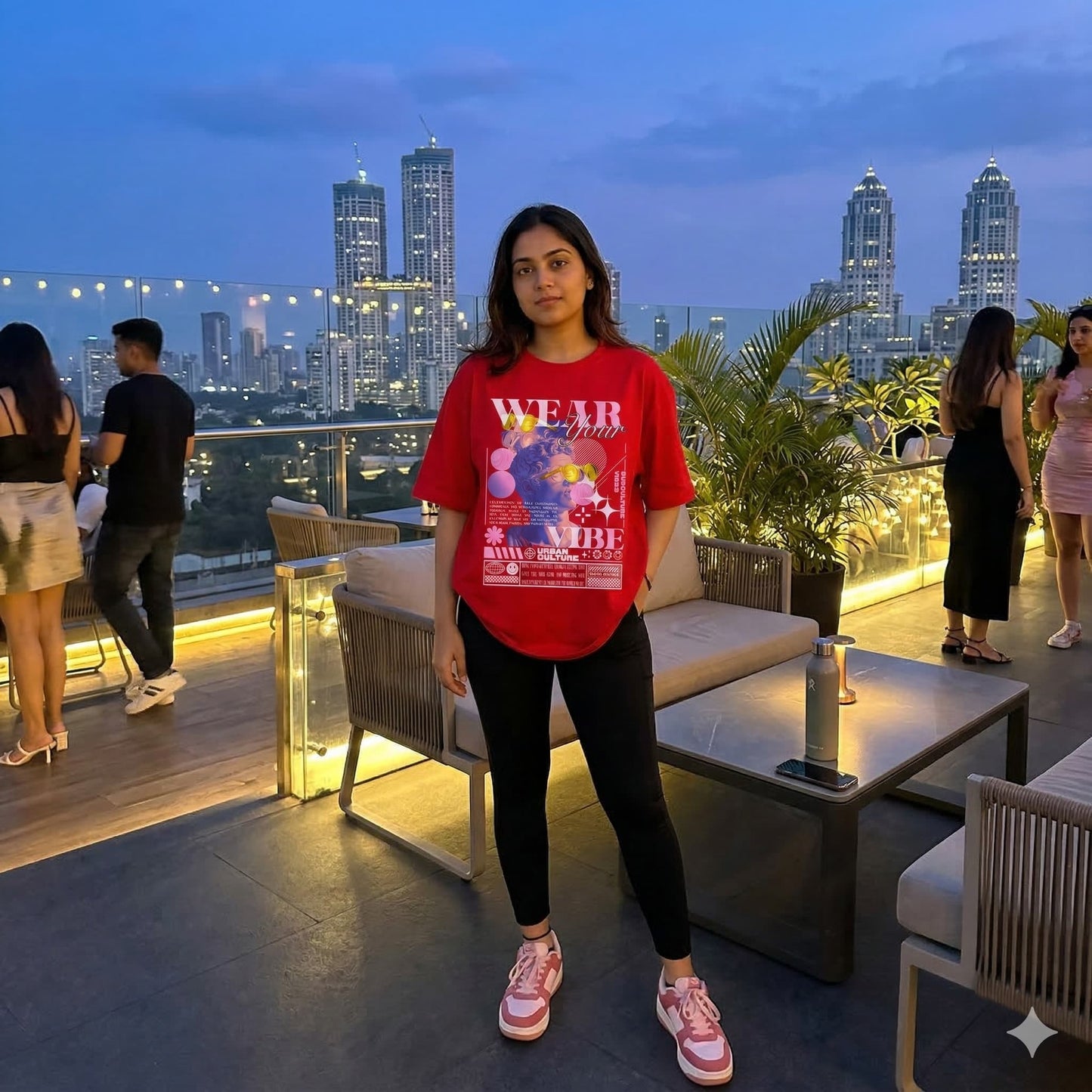 Women's Red Oversized Round Neck T-shirts