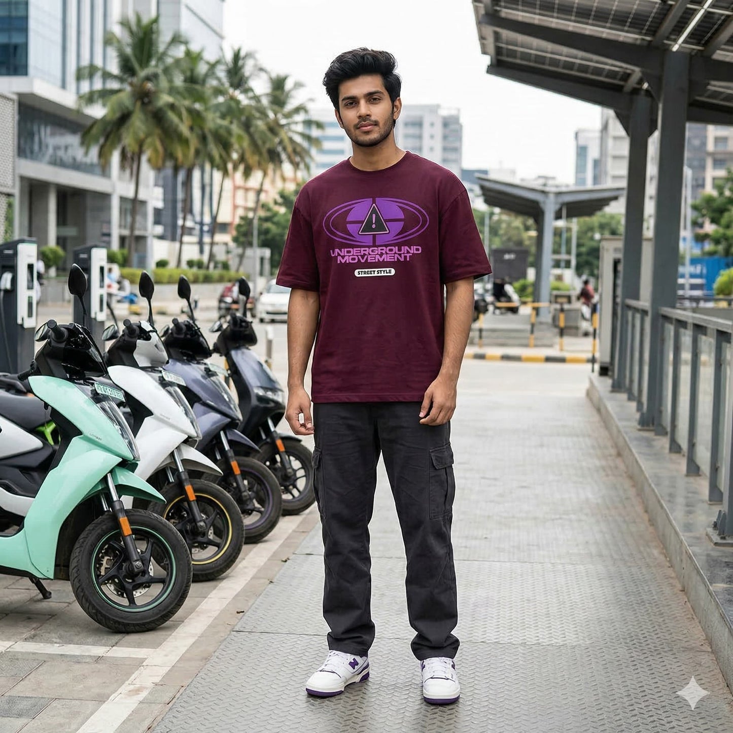 Men's Burgundy Oversized Round Neck T-shirts