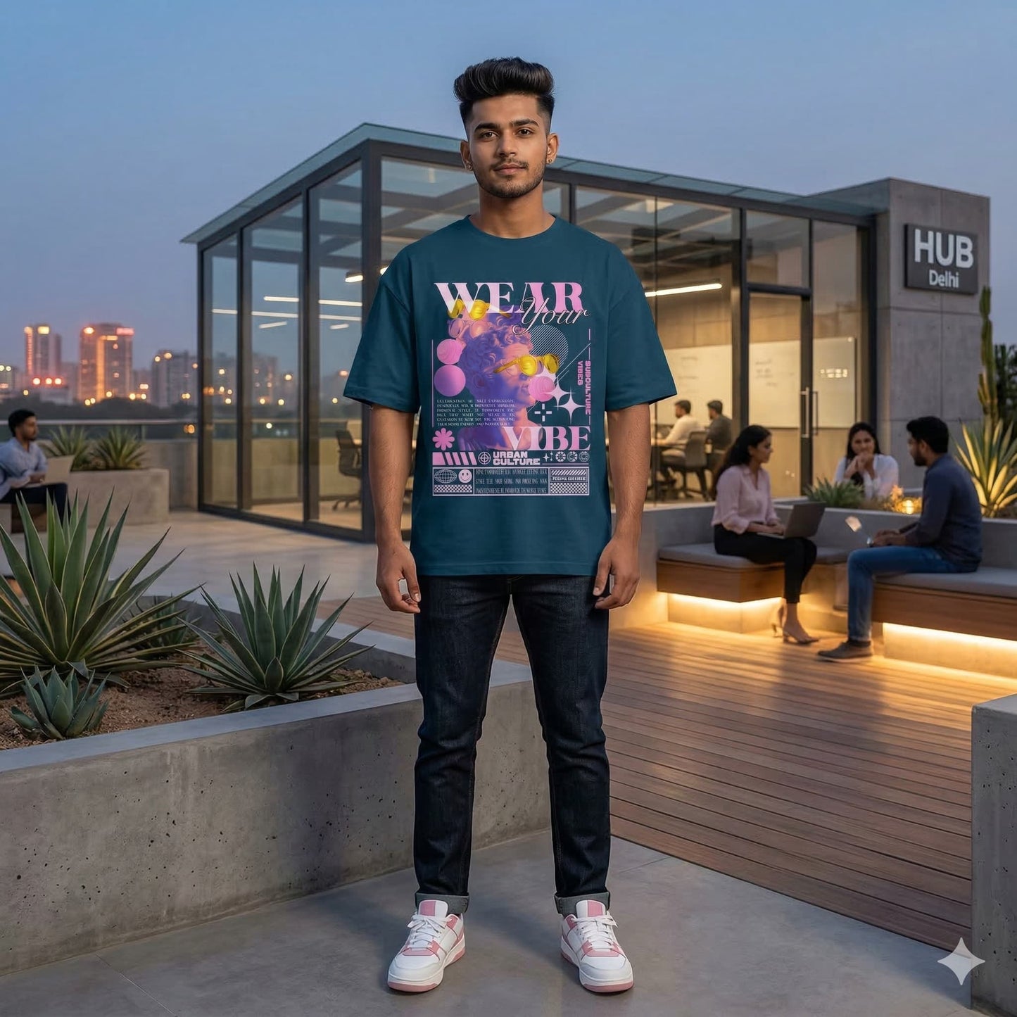 Men's Navy Blue Oversized Round Neck T-shirt