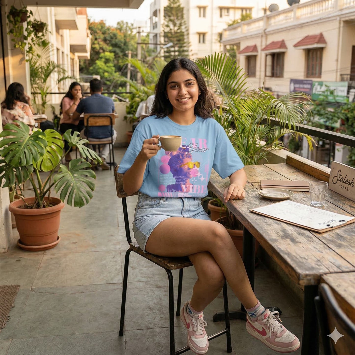 Women's Baby Blue Oversized Round Neck T-shirts