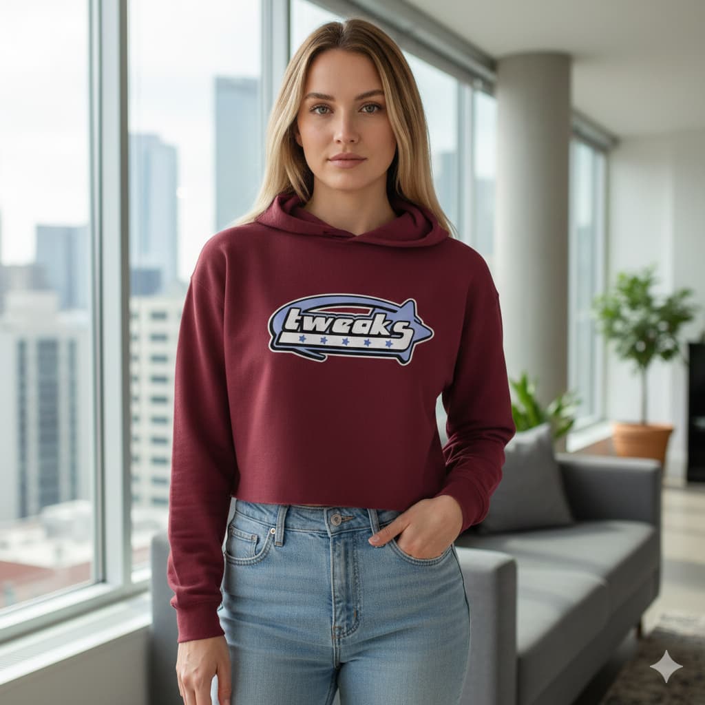 WOMENS MAROON CROP HOODIES