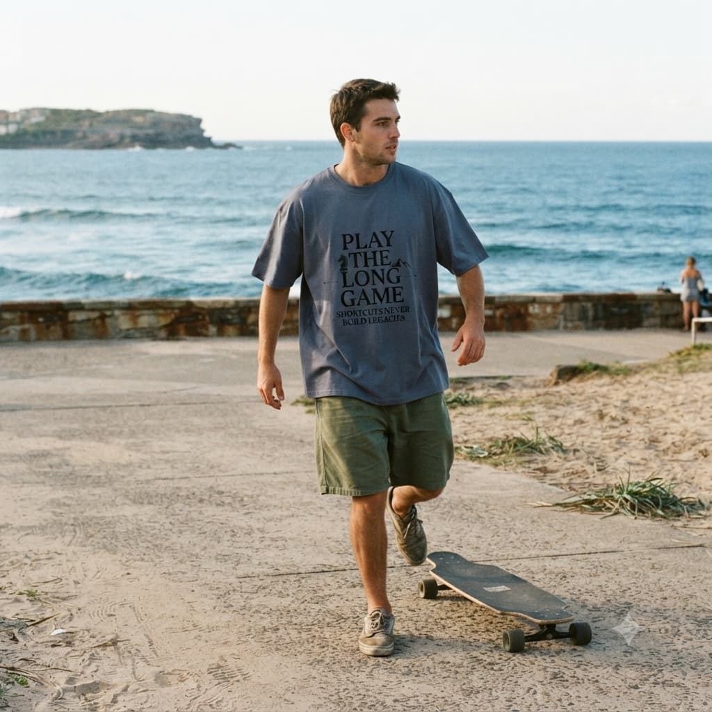 Men's Steel Grey Oversized Round Neck T-shirt