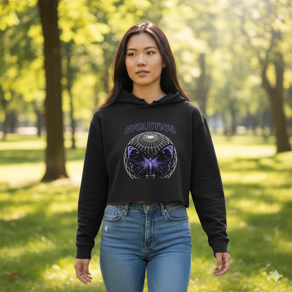 WOMENS BLACK CROP HOODIES 