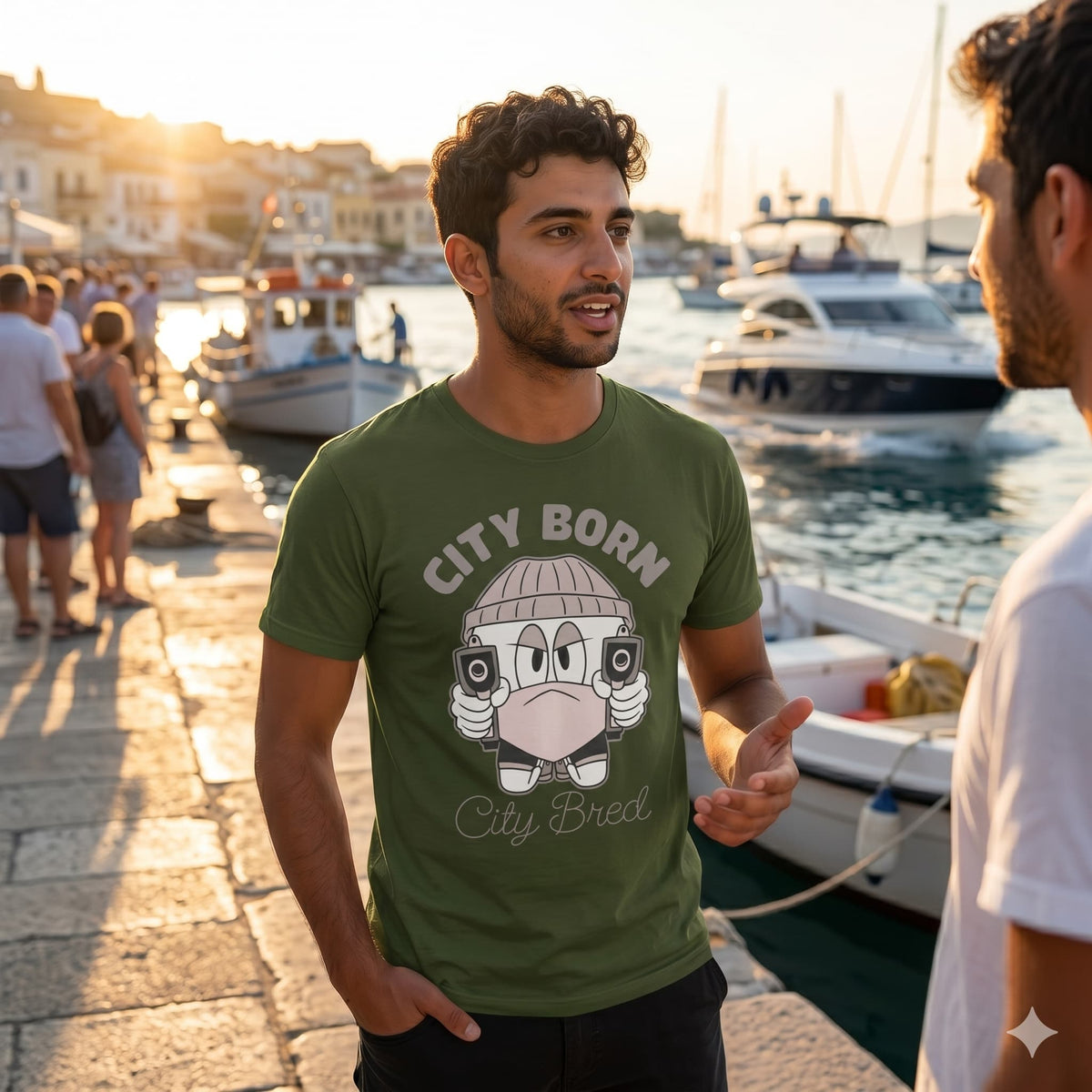 Karavirs® Metro Olive Green graphic tee for men India