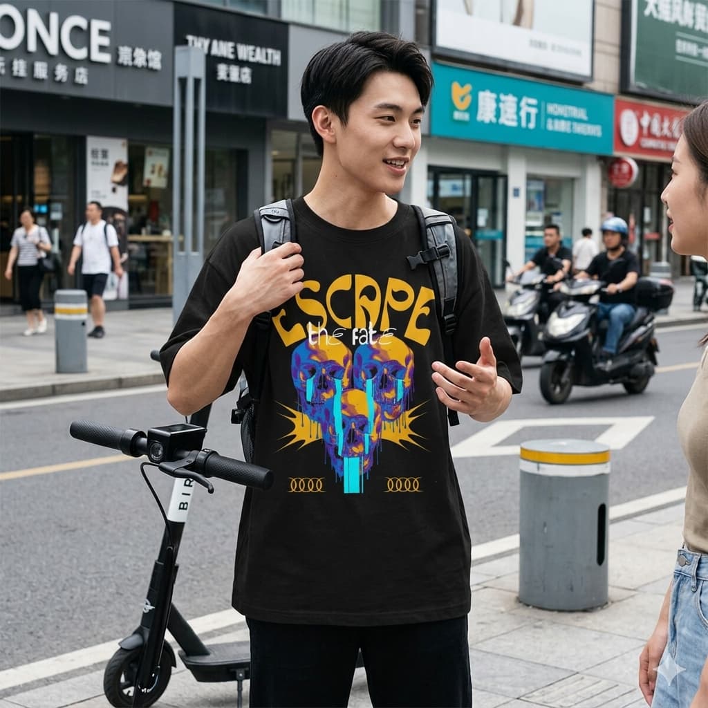 Men's Black Oversized Round Neck T-shirt