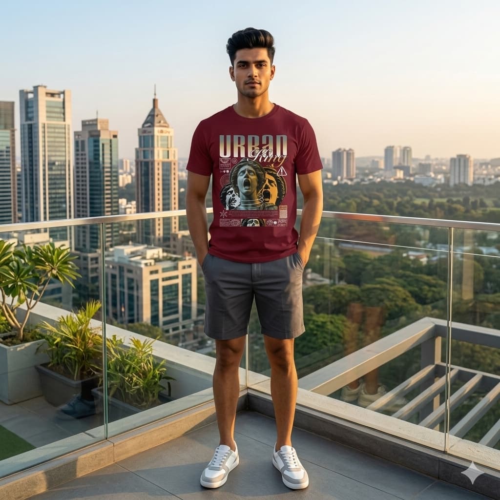 Men's Maroon Round Neck T-shirts