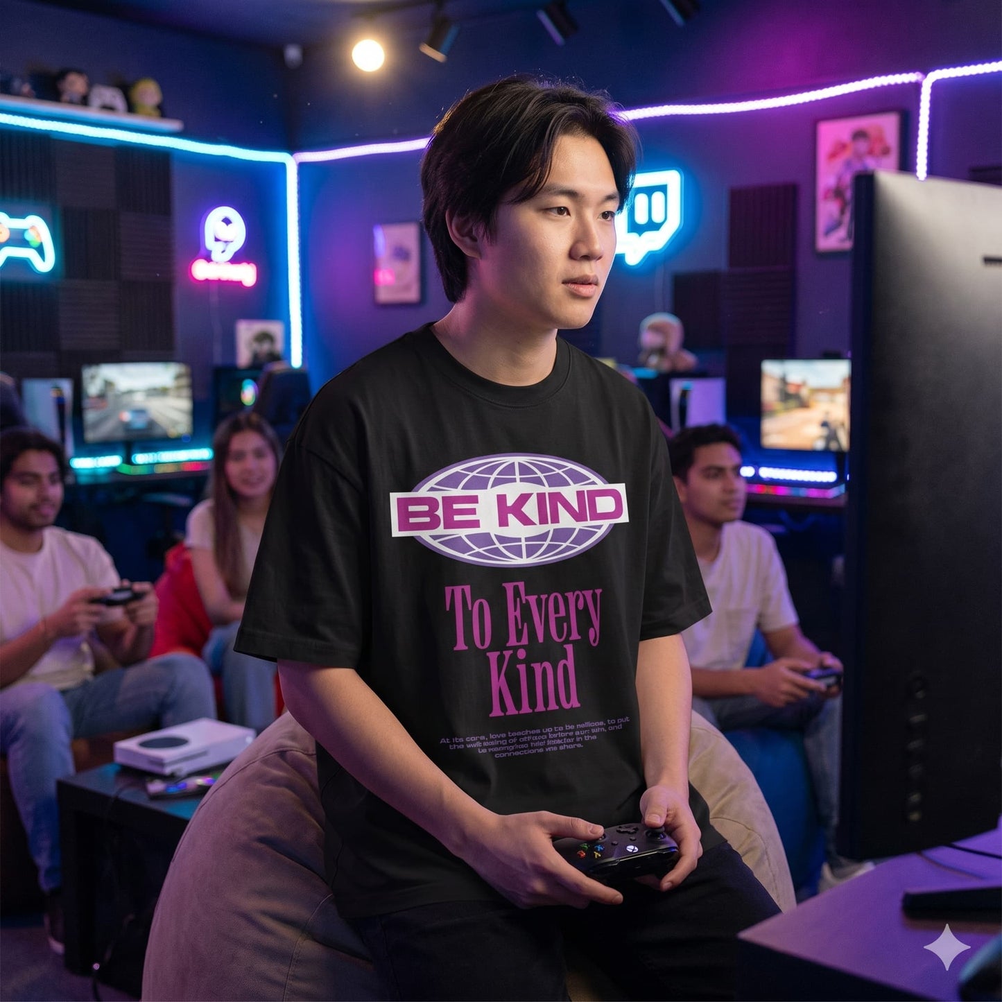 Men's lack Oversized Round Neck T-shirt