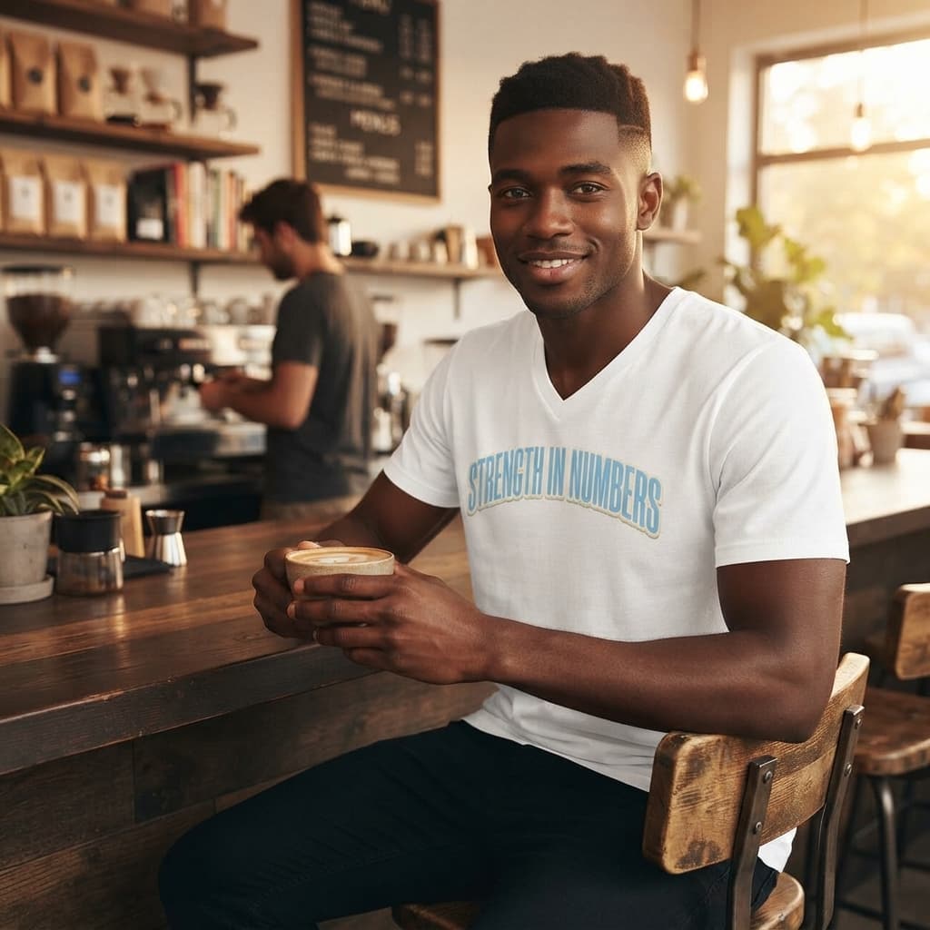 karavirs™ Strength In Numbers — White V-Neck Tee