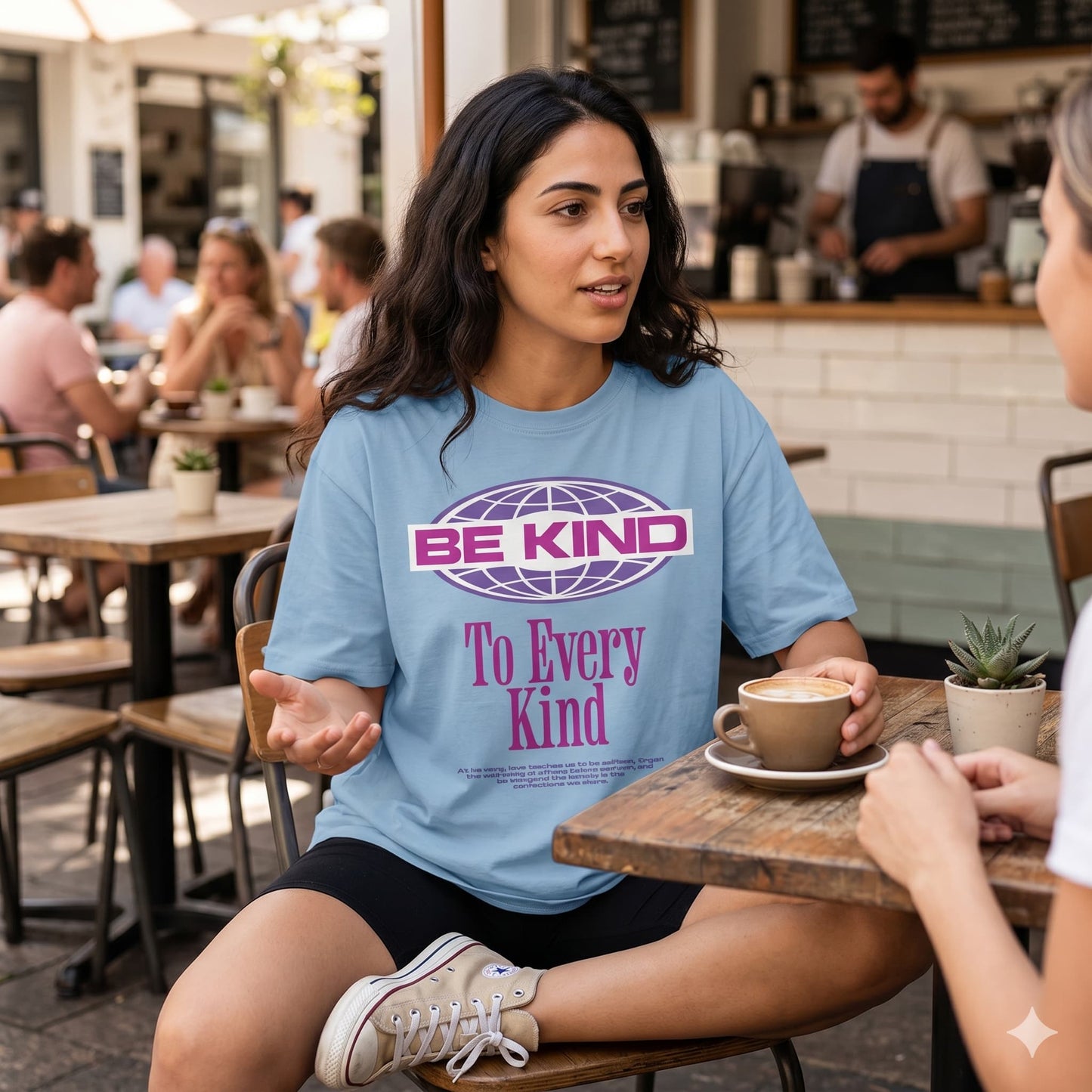 Women's Baby Blue Oversized Round Neck T-shirt