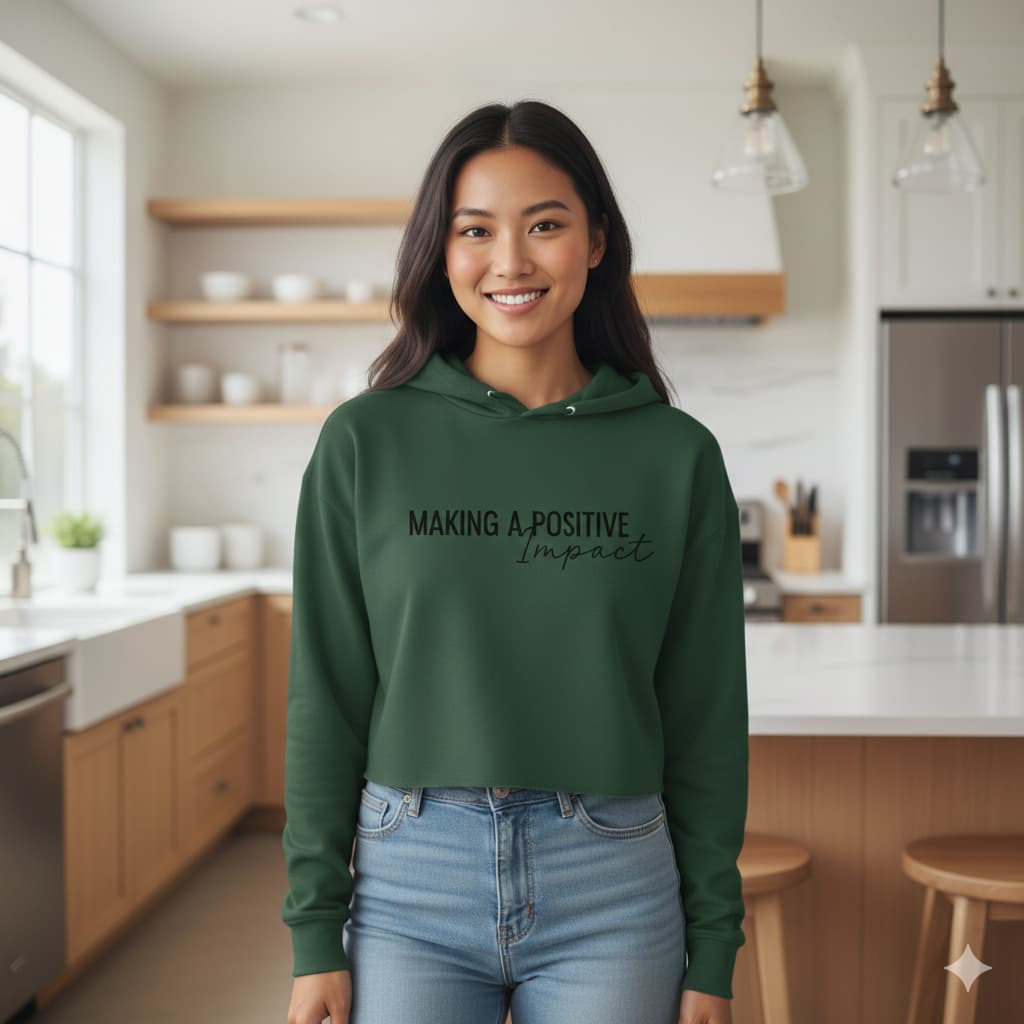 WOMENS OLIVE GREEN CROP HOODIES 