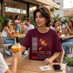 Women's Burgundy Oversized Round Neck T-shirt