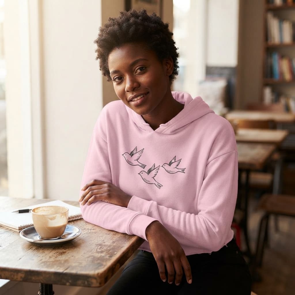 karavirs™ Flying Birds — Light Pink Crop Hoodie