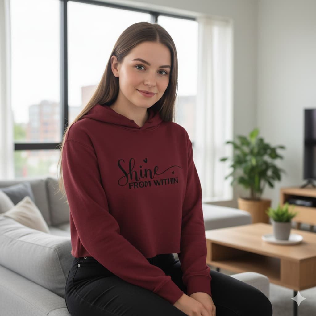 WOMENS MAROON CROP HOODIES