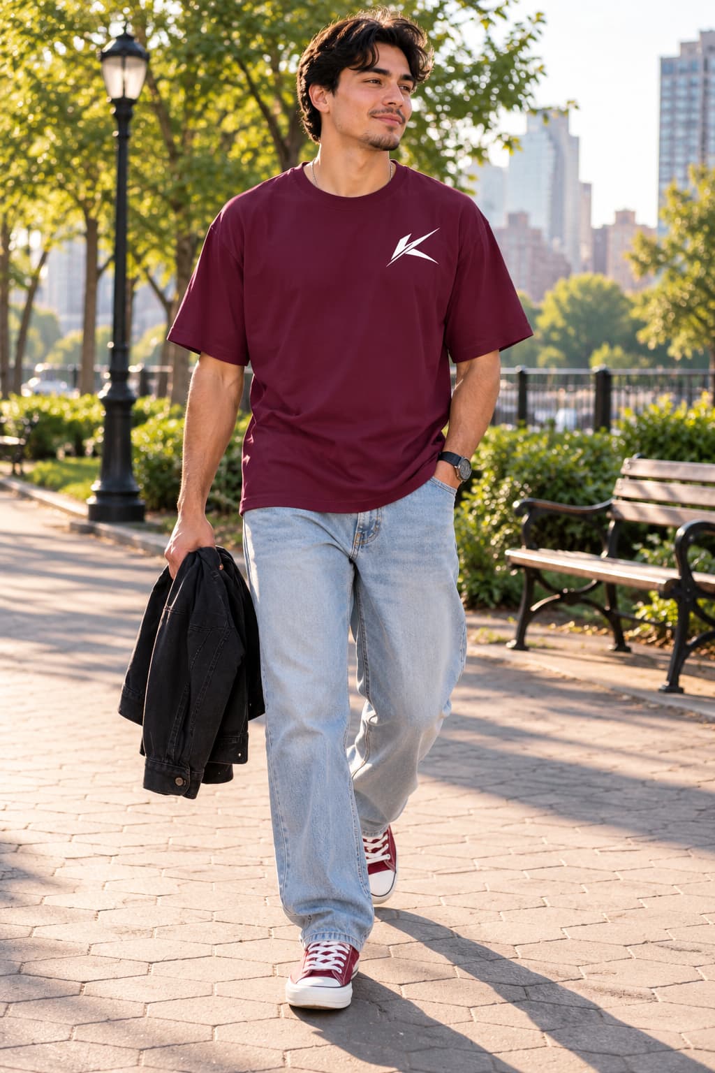 Karavirs® Signet oversized tee in burgundy for men India - view 5