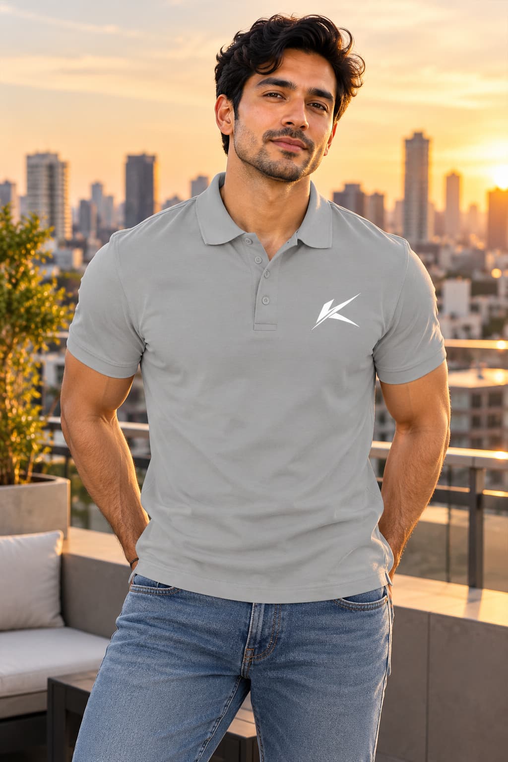 Karavirs® Hallmark polo t-shirt in melange grey for men India - view 5