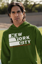 Person wearing a green hoodie with &