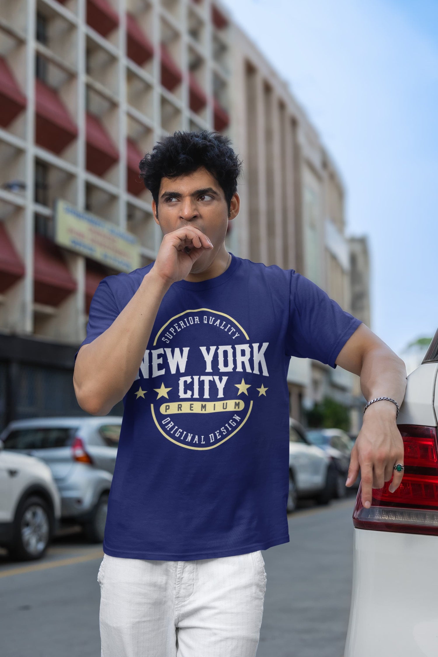 Man wearing a blue &