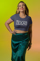 Woman wearing a purple &