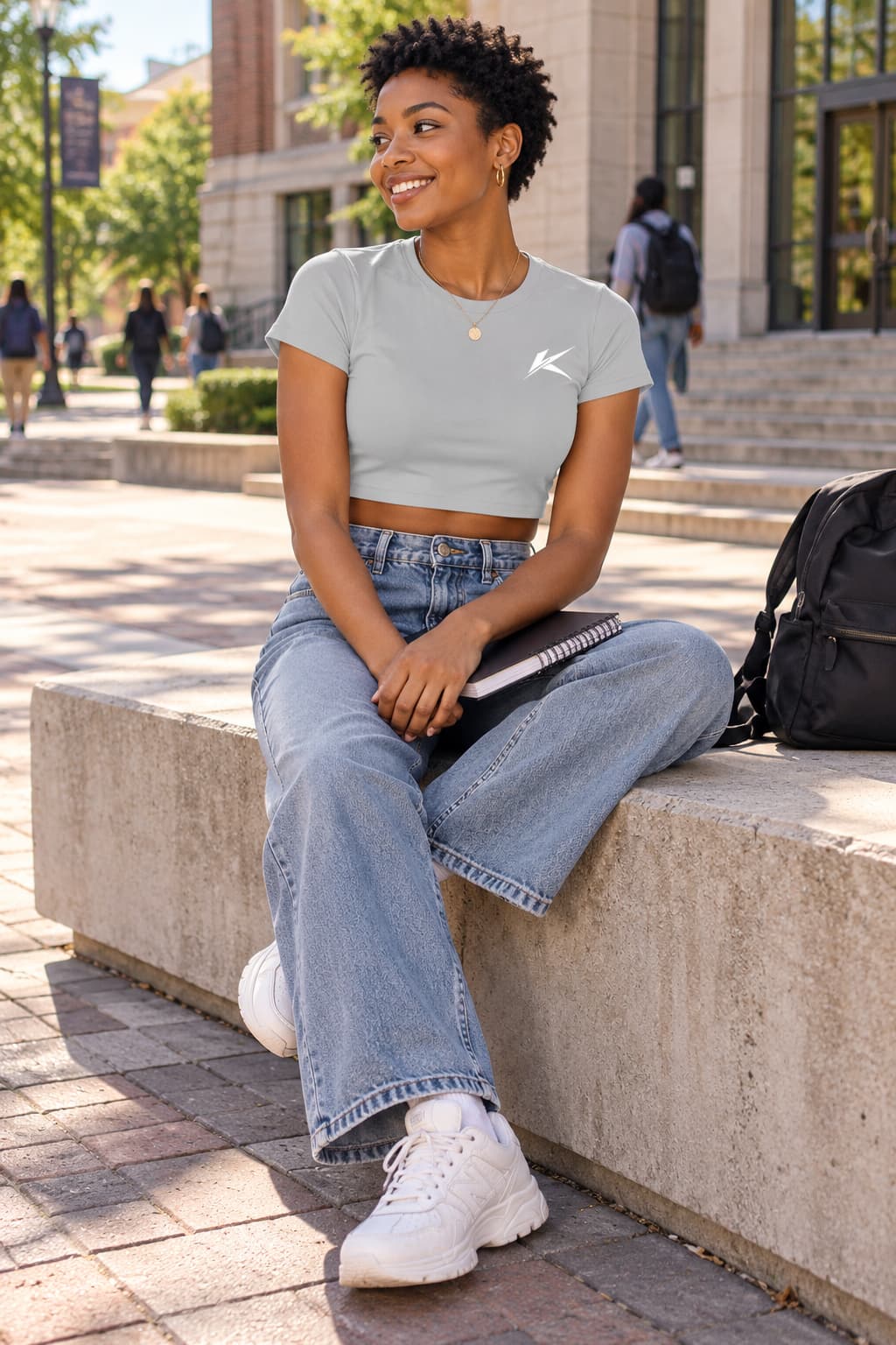 Karavirs® Arrowhead crop top in melange grey for women India - view 5