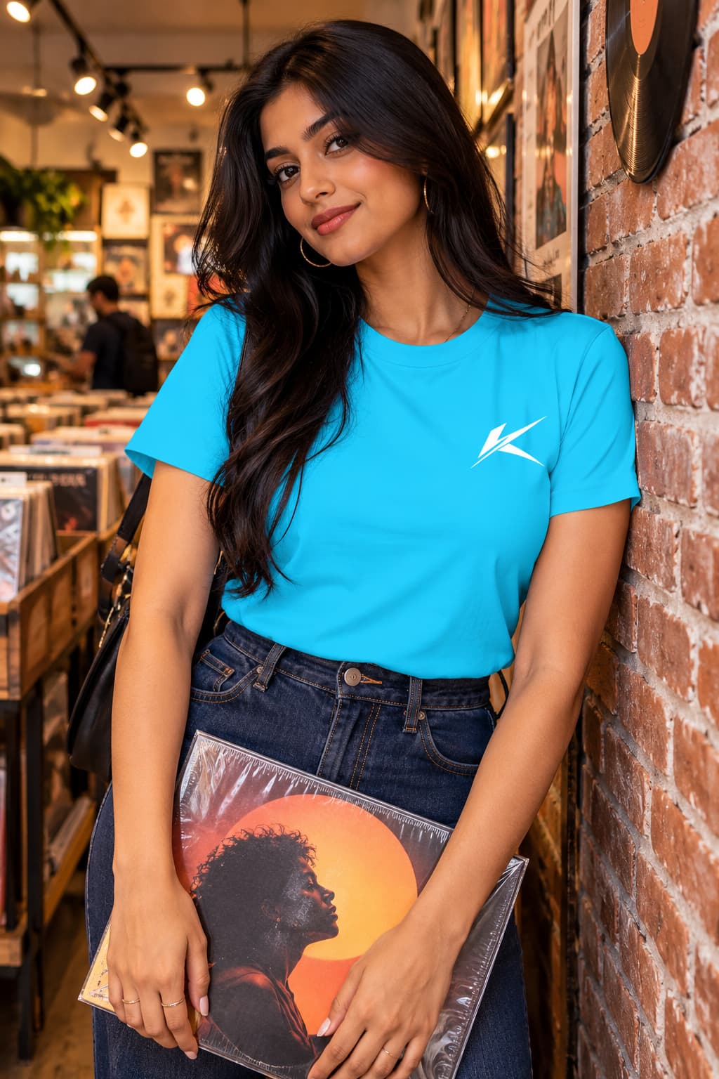 Karavirs® Cipher tee in sky blue for women India - view 1