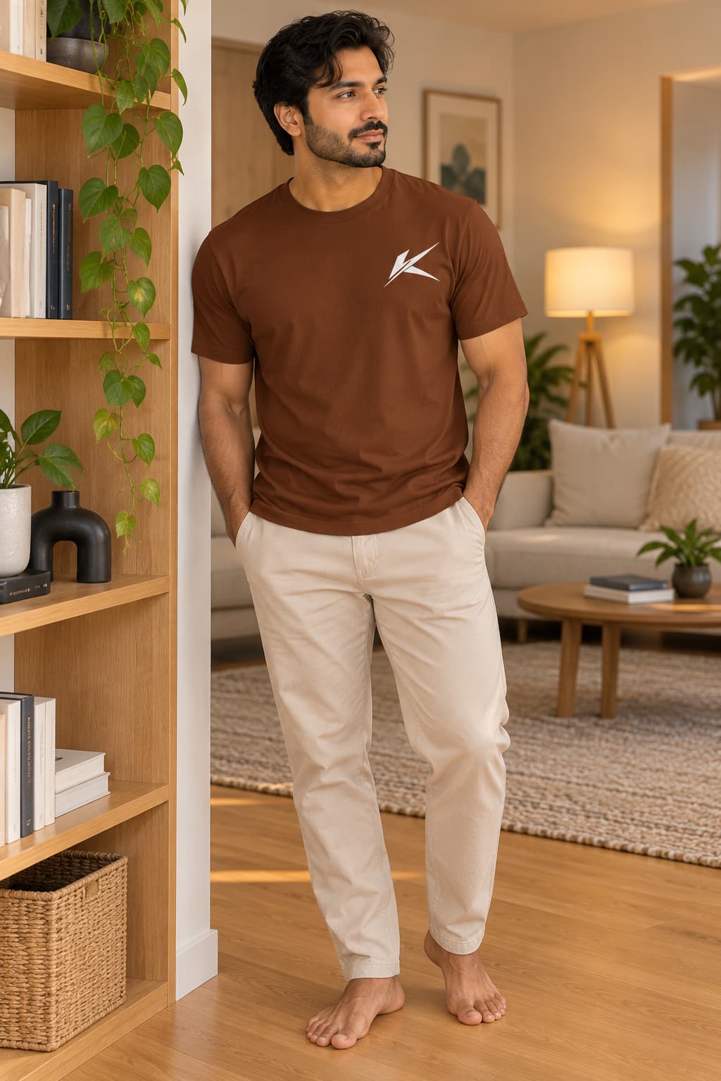 MENS COFFEE BROWN ROUNDNECK T-SHIRT
