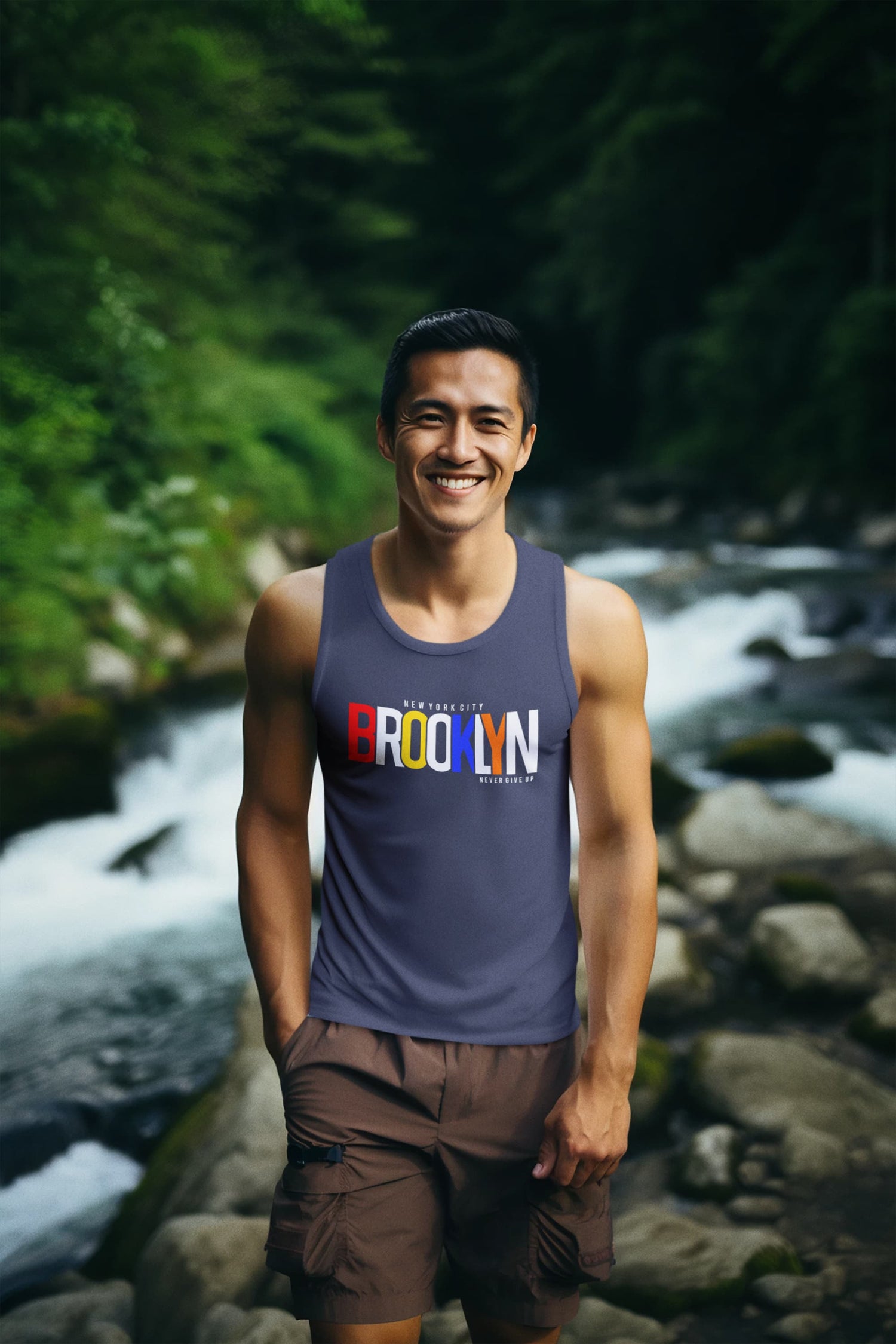 Man wearing a tank top with &