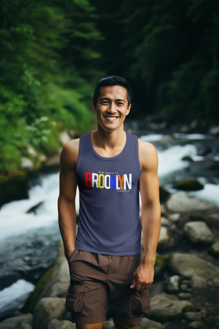 Man wearing a tank top with &