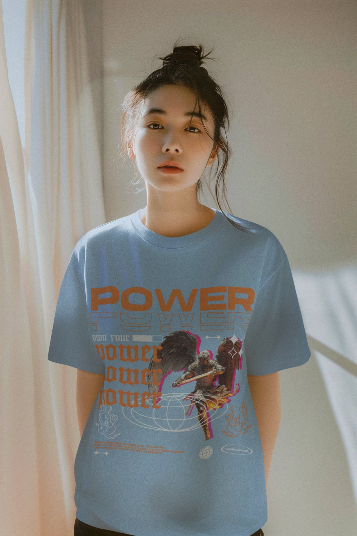 Women's Baby Blue Oversized Round Neck T-shirts