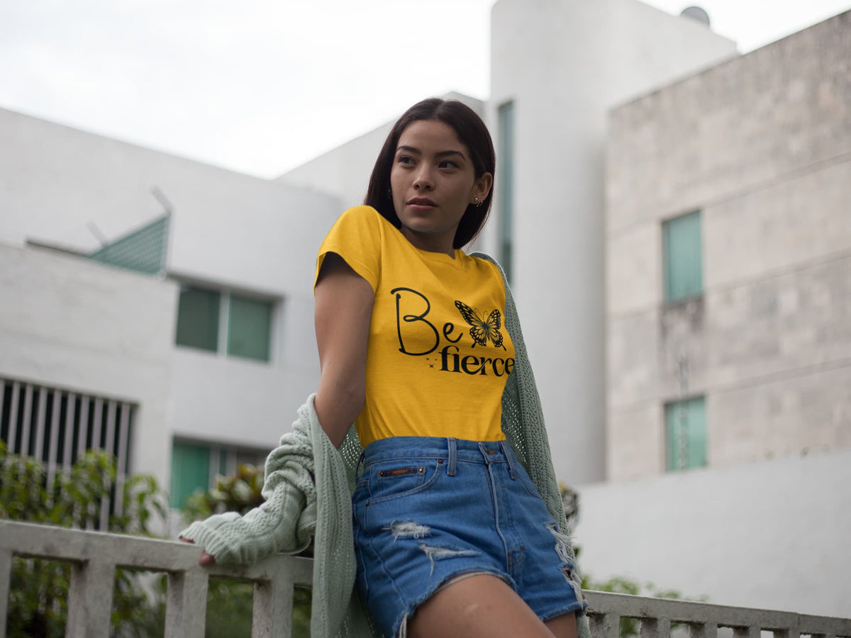 Karavirs® Fierce Golden Yellow graphic tee for women India