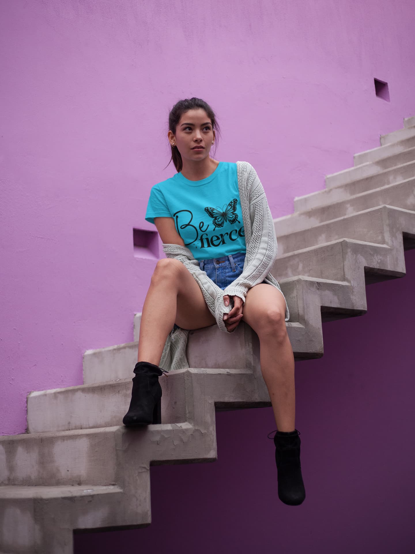 Women's Sky Blue Round Neck T-shirt