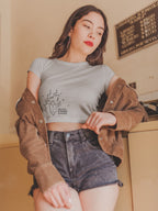 Women's Melange Grey Crop Tops