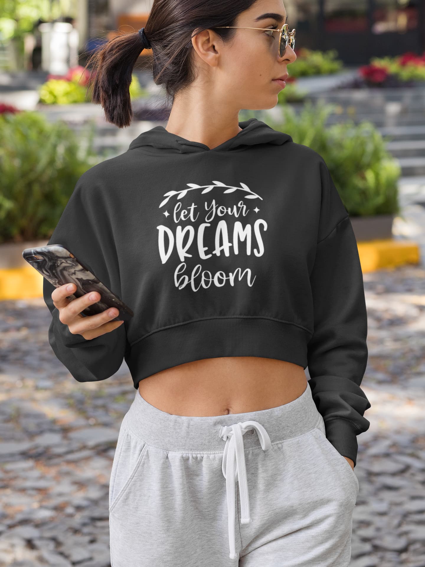 WOMENS BLACK CROP HOODIES