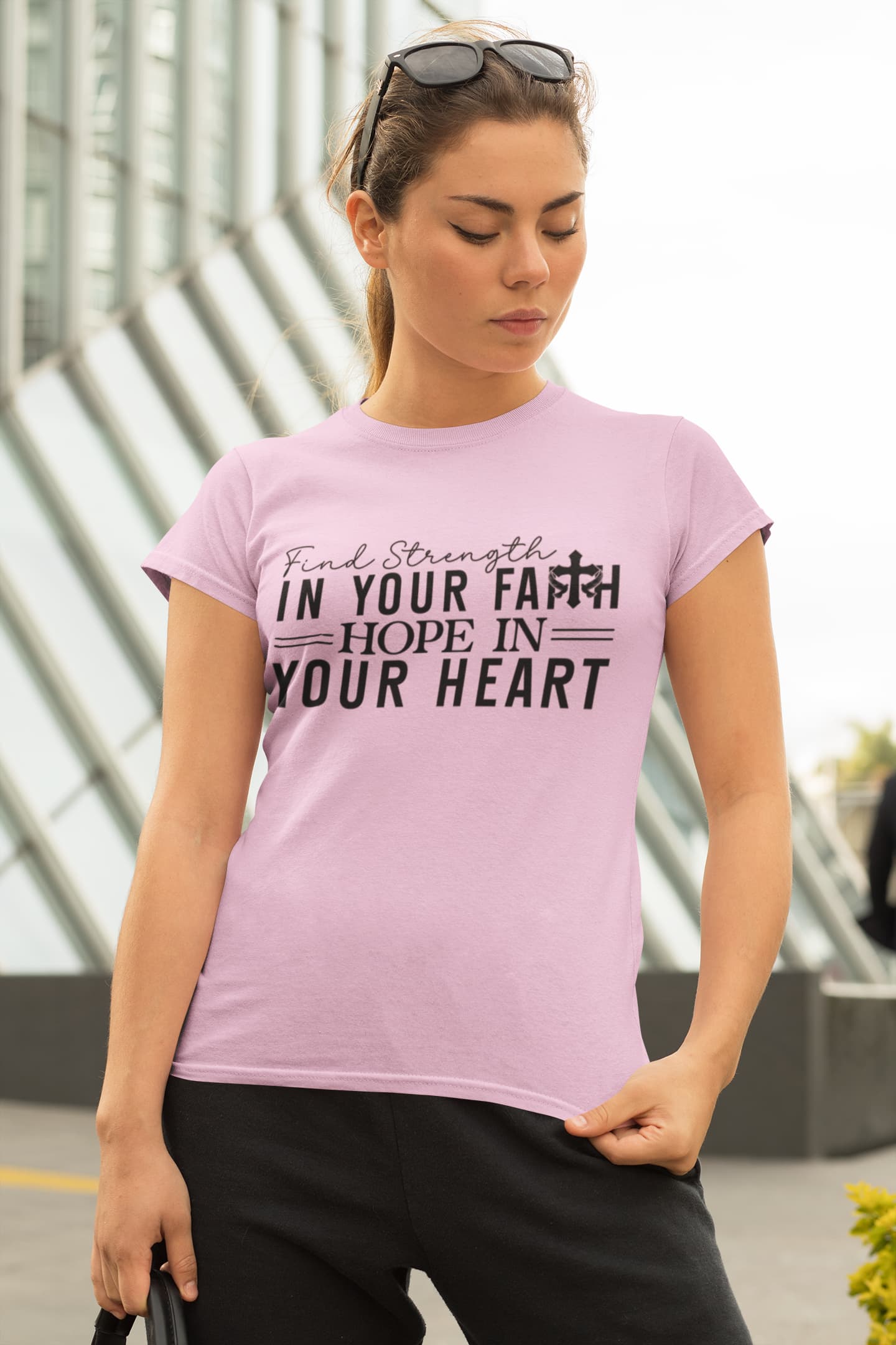 Women's Light Pink Round Neck T-shirts