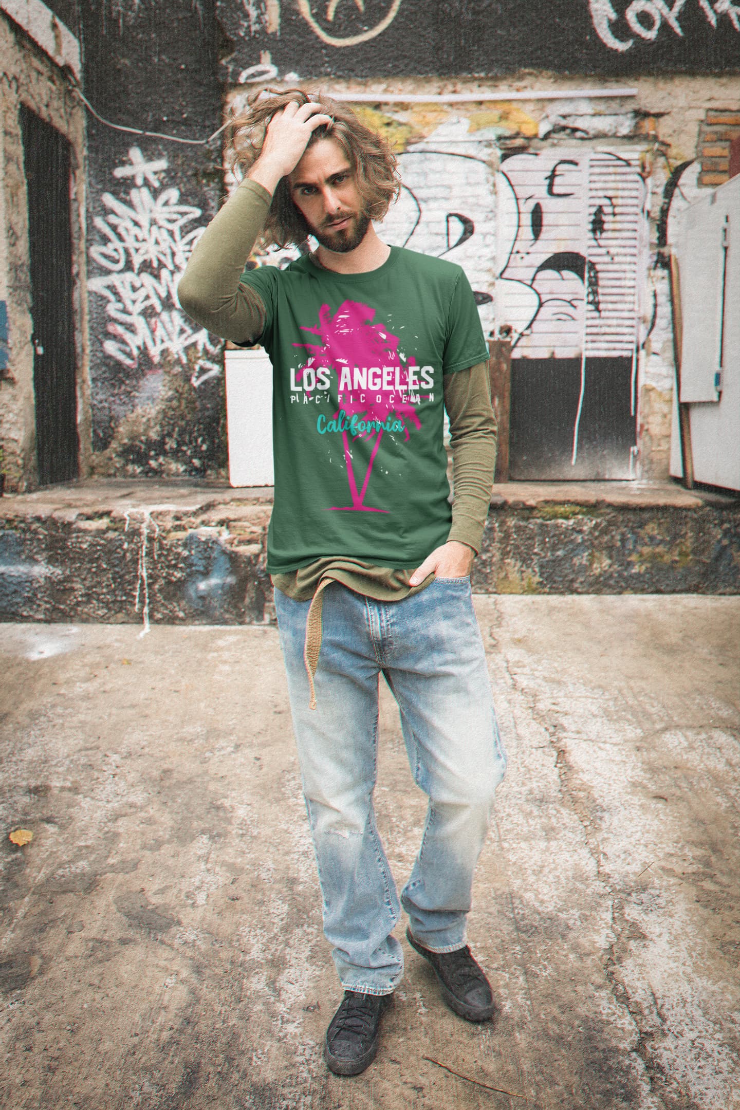 Men's Olive Green Round Neck T-shirts