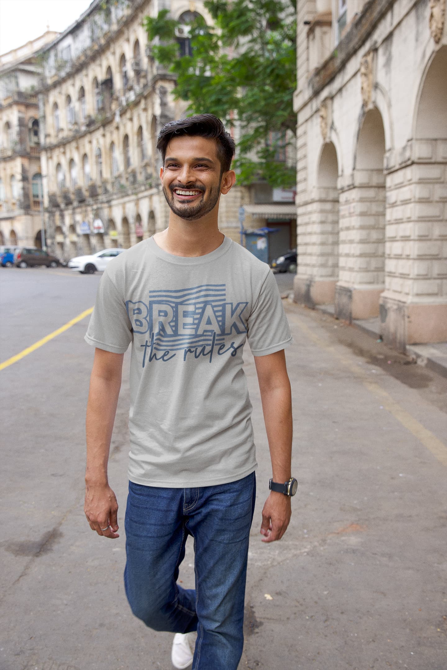 Men's Melange Grey Round Neck T-shirts