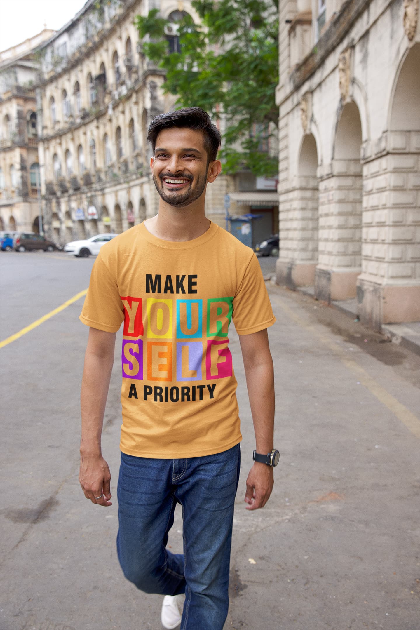 Men's Mustard Yellow Round Neck T-shirts