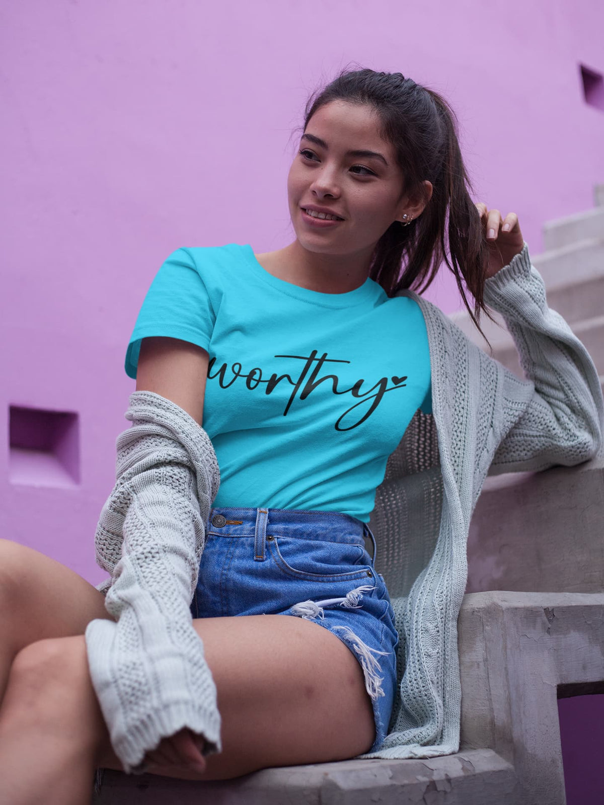 Women's Sky Blue Round Neck T-shirts