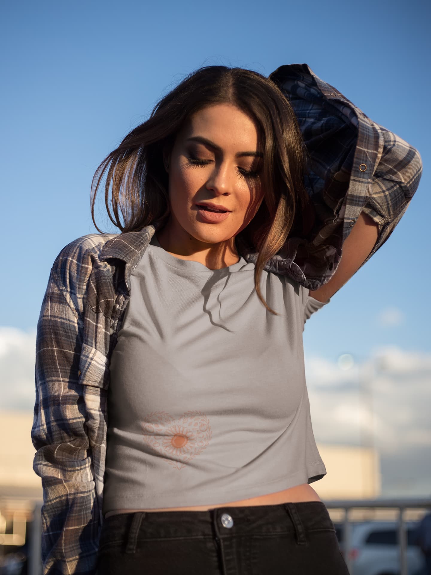 Women's Melange Grey Crop Tops