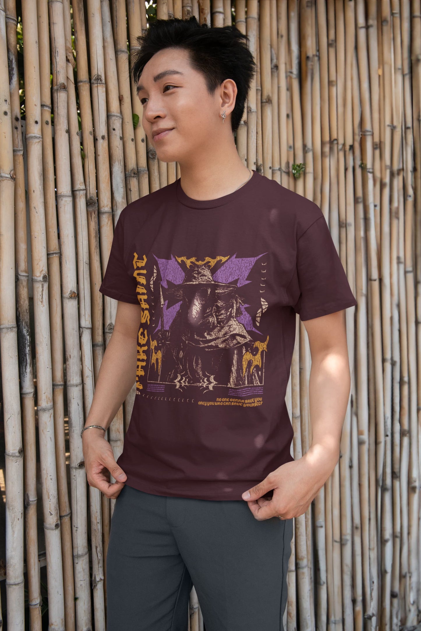 Men's Burgundy Round Neck T-shirts