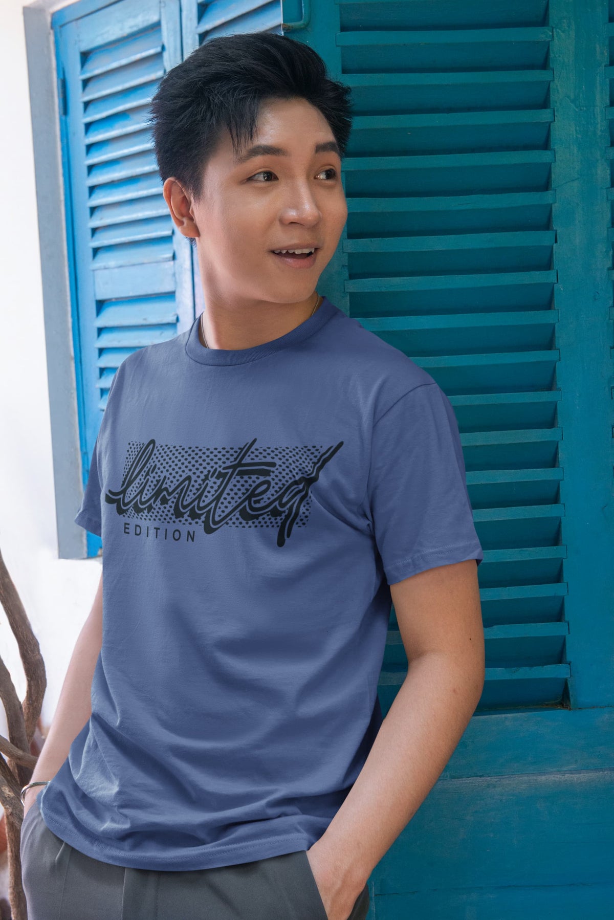 Men's Smoke Blue Round Neck T-shirts