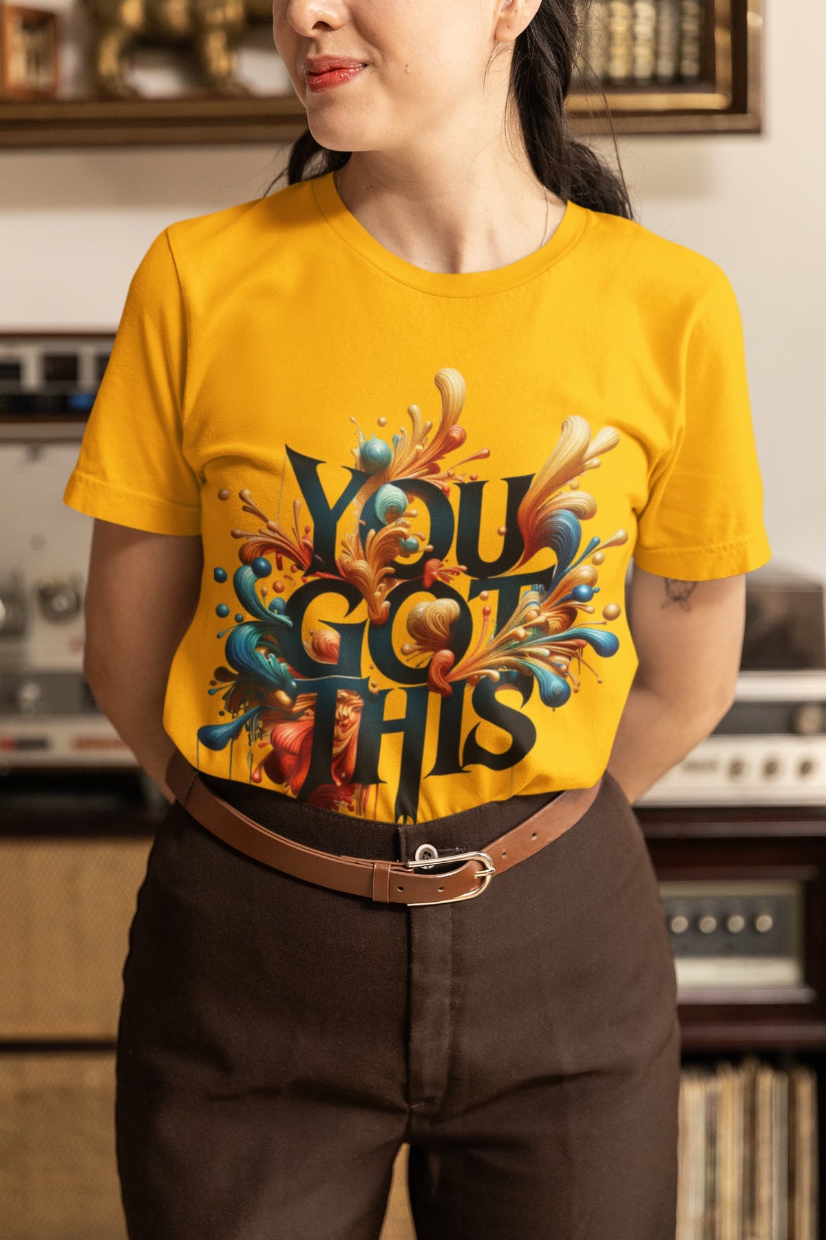 Women's Golden Yellow Round Neck T-shirts