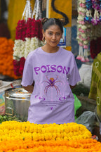 Women's Iris Lavender Oversized Round Neck T-shirts